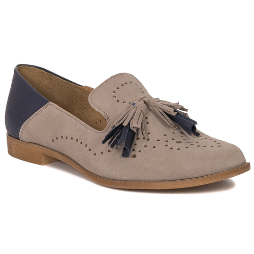 Maciejka Beige Velor+Navy Flat Shoes 04484-04/00-5