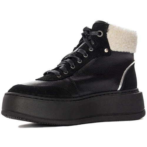 Maciejka Black Leather warmed platform Lace-UP Boots