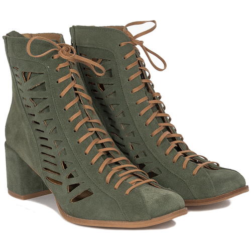 Maciejka Green Velor Lace-Up Boots