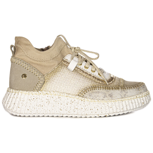 Maciejka Woman's Beige + Gold Leather Sneakers