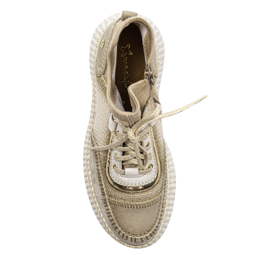 Maciejka Woman's Beige + Gold Leather Sneakers