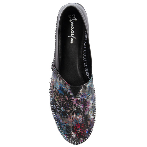 Maciejka Women's Leather Half Shoes Black Multi Floral