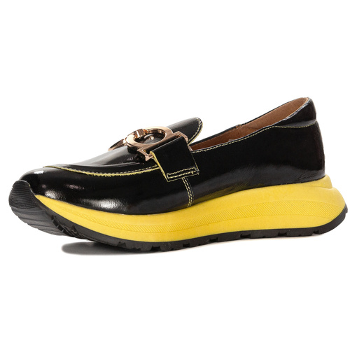 Maciejka Women's Leather Shoes Black and Yellow