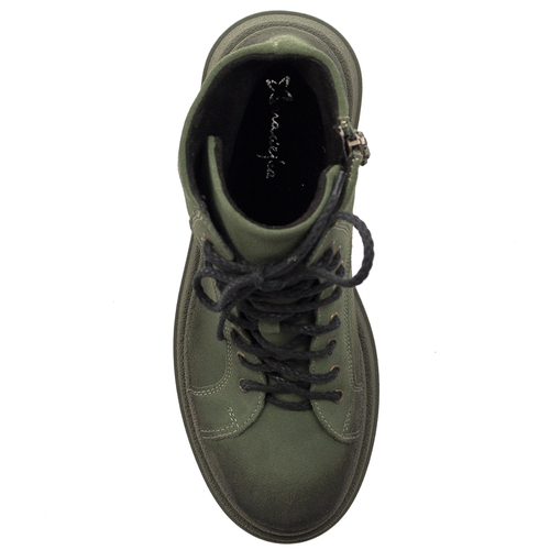 Olive Leather Lace-UP Boots