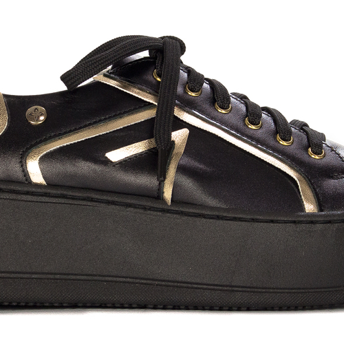 Woman's Sneakers Black and Gold Leather 06197-01/00-8