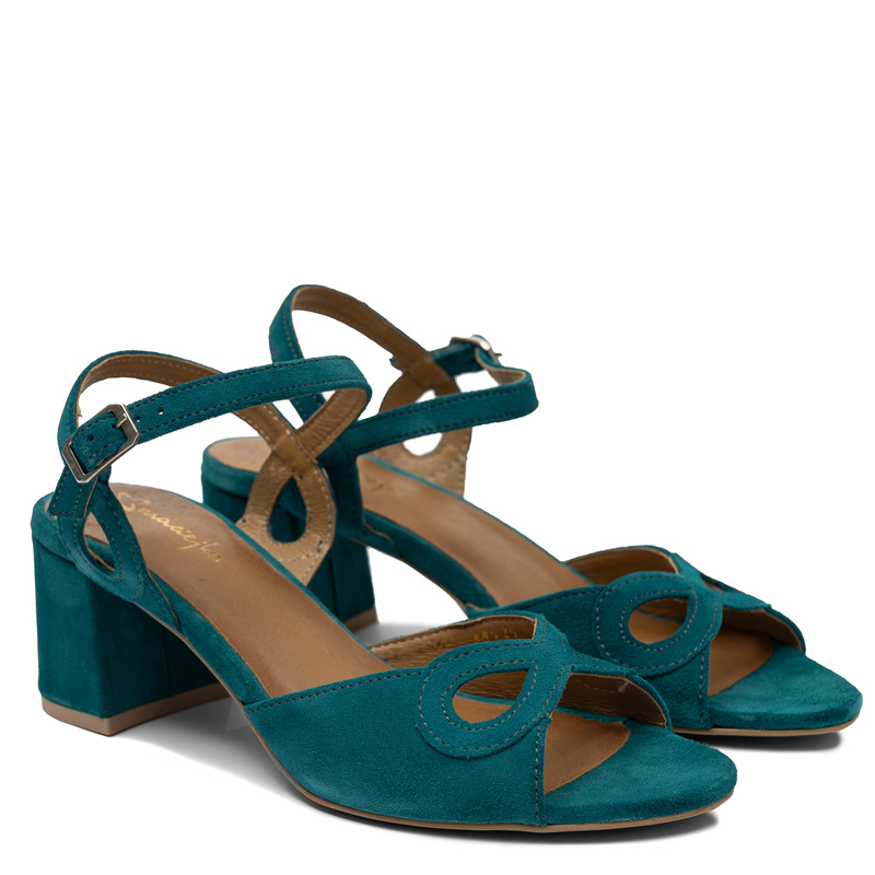 Maciejka Fashion Suede Block Heel Sandals Cut-Out Turquoise 07560-02/00-1