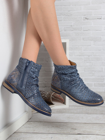 Botki damskie Maciejka skórzane granatowe