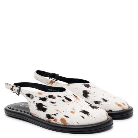 Maciejka Leather Low Shoes Animal Print Open Heel Beige Black K7513-22/00-1