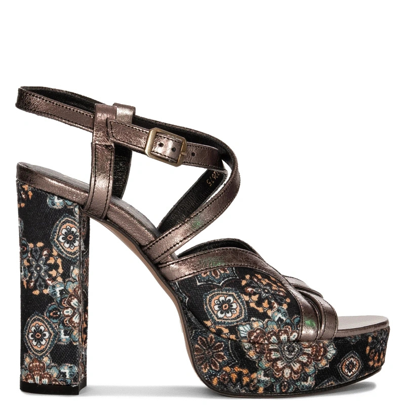 Maciejka Women's Stiletto Leather Sandals Black with Flowers