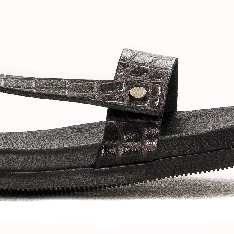 Maciejka black leather women's flat velcro sandals