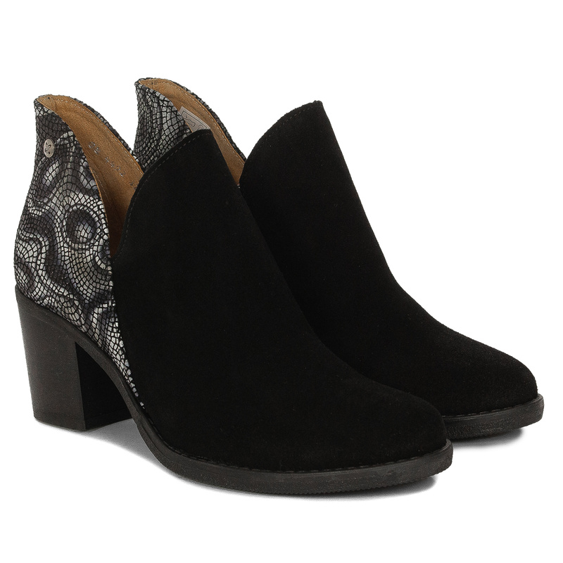 Maciejka Timeless Suede-Leather Ankle Boots Asymmetric Topline Black 04492-01/00-5