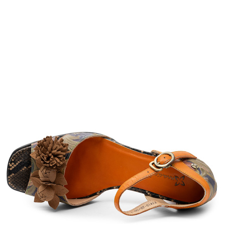Maciejka Leather Sandals Floral 3D Block Heel Multicolor K7419-29/00-1