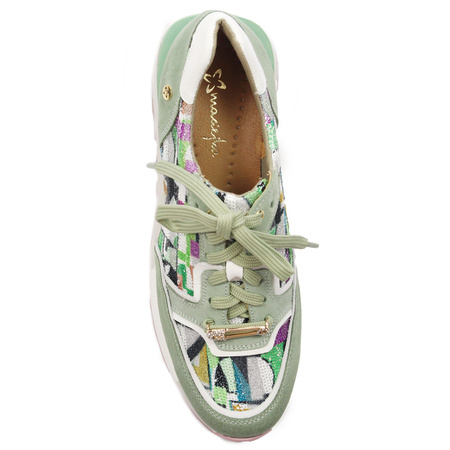 Maciejka Woman's Green Pink Leather Sneakers 06322-09/00-1