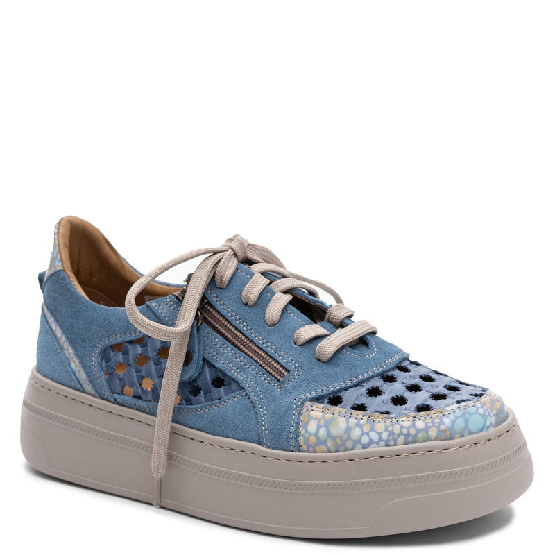 Maciejka Leather Openwork Sneakers On Platform Blue 07317-06/00-1