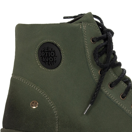 Maciejka Velour Leather Combat Boots on Platform Olive 06309-24/00-8