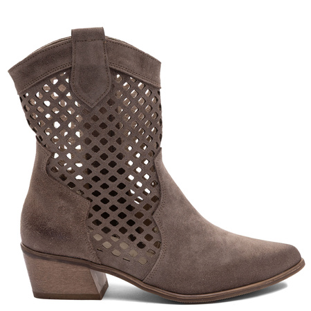 Maciejka Leather Openwork Suede Ankle Boots Almond Brown 1734-ALMOND-WEL