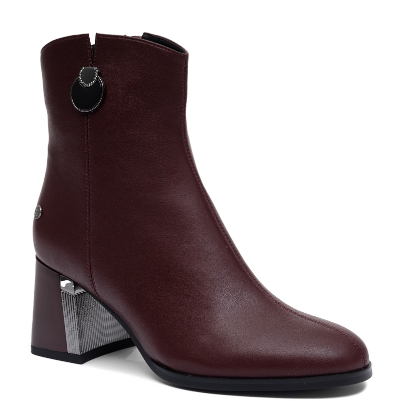 Maciejka Leather Ankle Boots Block Heel Burgundy K7203-23/00-8
