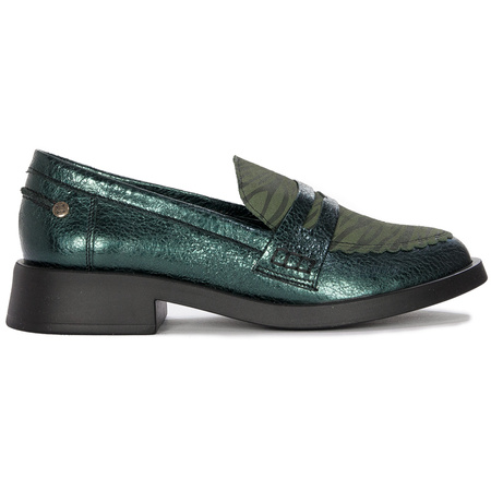 Maciejka Premium Leather Loafers Metallic Velour Print Green 06250-09/00-1
