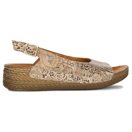 Maciejka Women's Leather Sandals Beige with Flowers