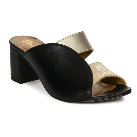 Maciejka Women's Leather Flip Flops Gold Black