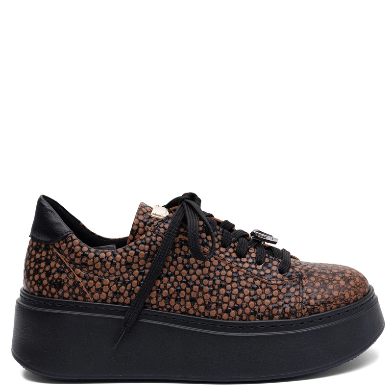Maciejka Women's Genuine Leather Platform Sneakers Brown Polka Dot 6191W-16/00-8