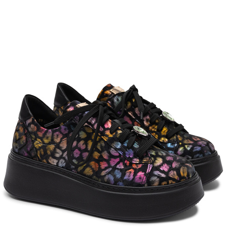 Maciejka Leather Sneakers on the Platform, Panther Print, Multicolor 6191W-06/00-8