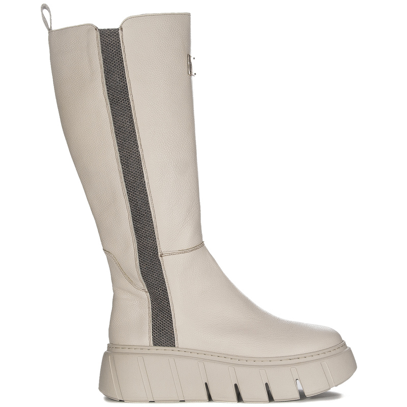 Maciejka Beige Leather Platform Knee-High Boots