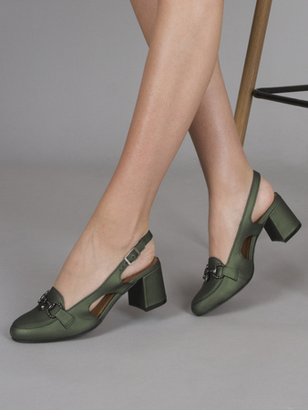 Maciejka Czółenka na obcasie skóra zielone 06419-09/00-1