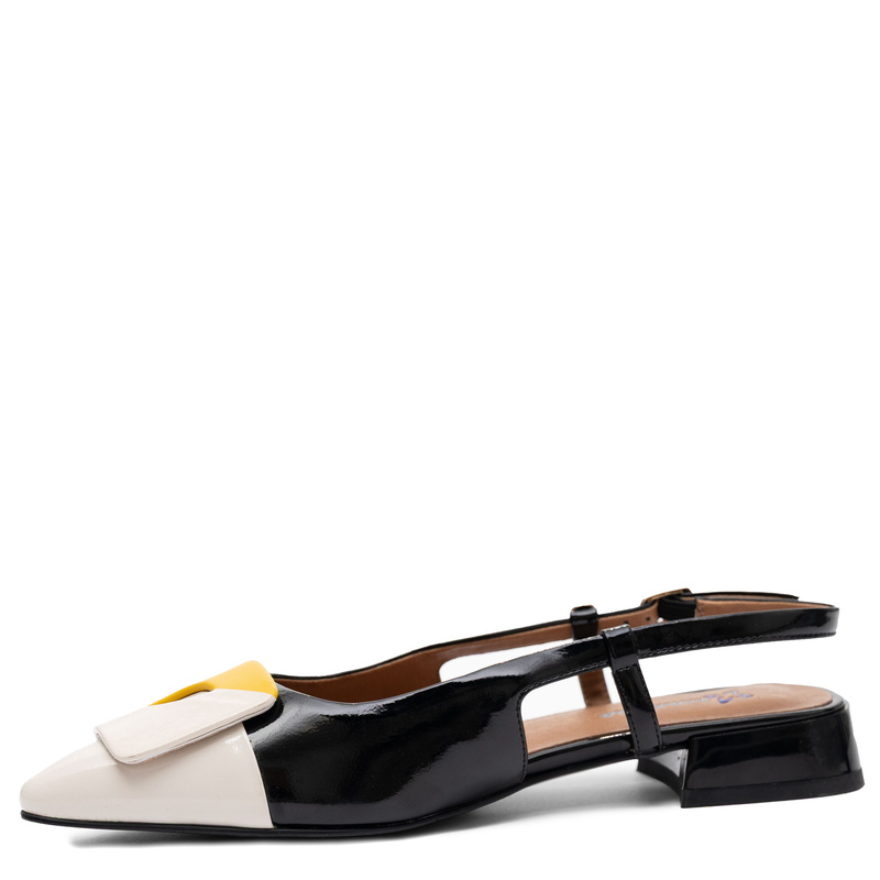 Maciejka Leather Court Shoes Slingback Pointed-Toe Black/Beige/Yellow K7427-01/00-1