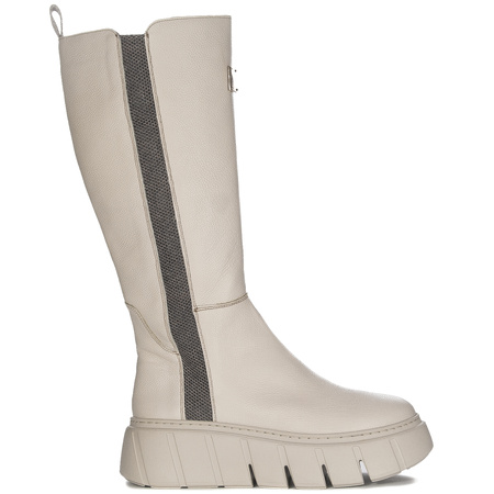 Maciejka Beige Leather Platform Knee-High Boots