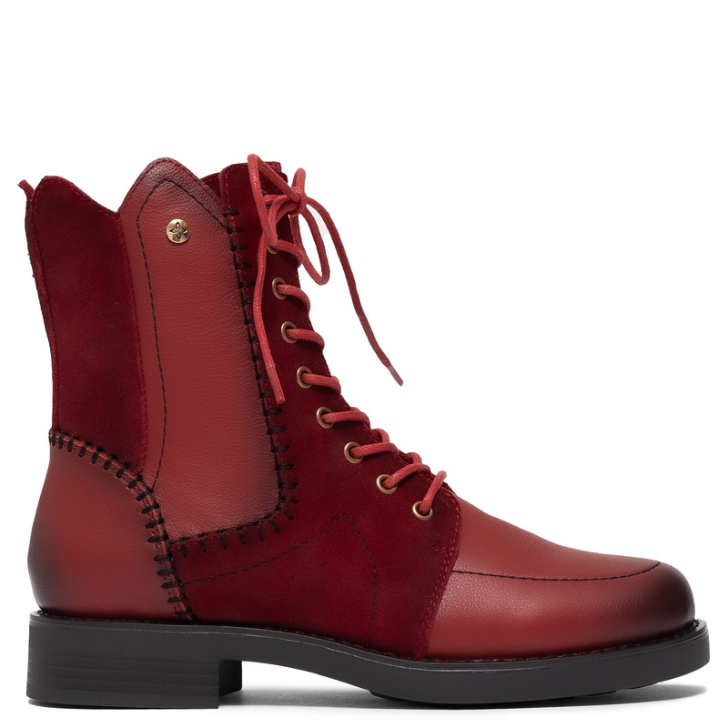 Maciejka Leather Lace-Up Boots Flat Heel Red A7155-08/00-7