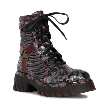 Maciejka Ankle Boots Mesh Panels Chunky Platform Burgundy-Silver-Black 07072-23/00-8