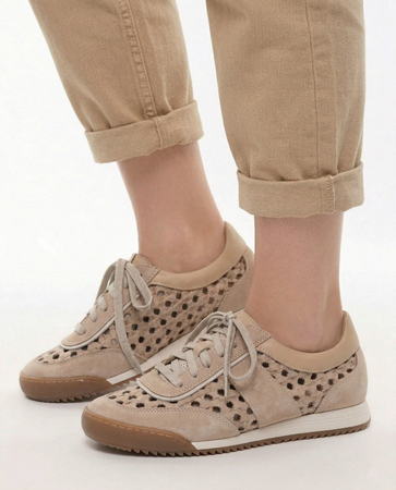 Maciejka Skórzane Sneakersy Ażurowe Sznurowane Beżowe 07321-04/00-1