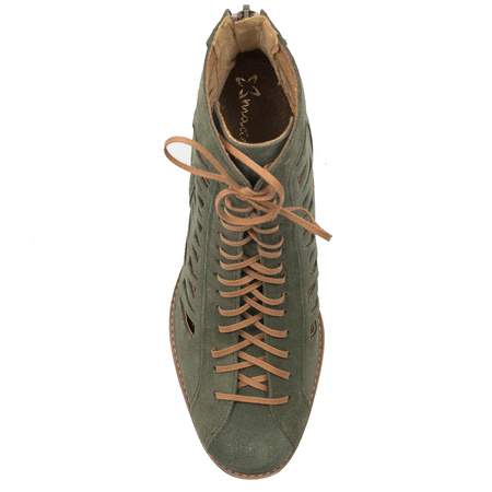 Maciejka Green Velor Lace-Up Boots