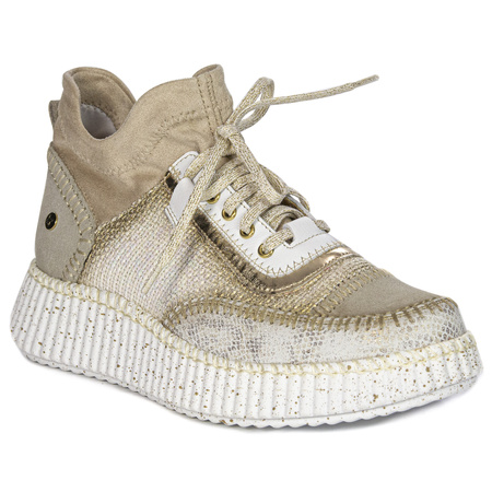 Maciejka Sneakersy Damskie Skórzane Na Koturnie Beżowo-Złote 06405-04/00-7