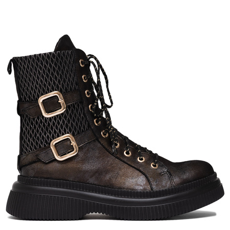 Maciejka Leather Lace-Up Platform Ankle Boots Brown-Black 07105-02-00-8