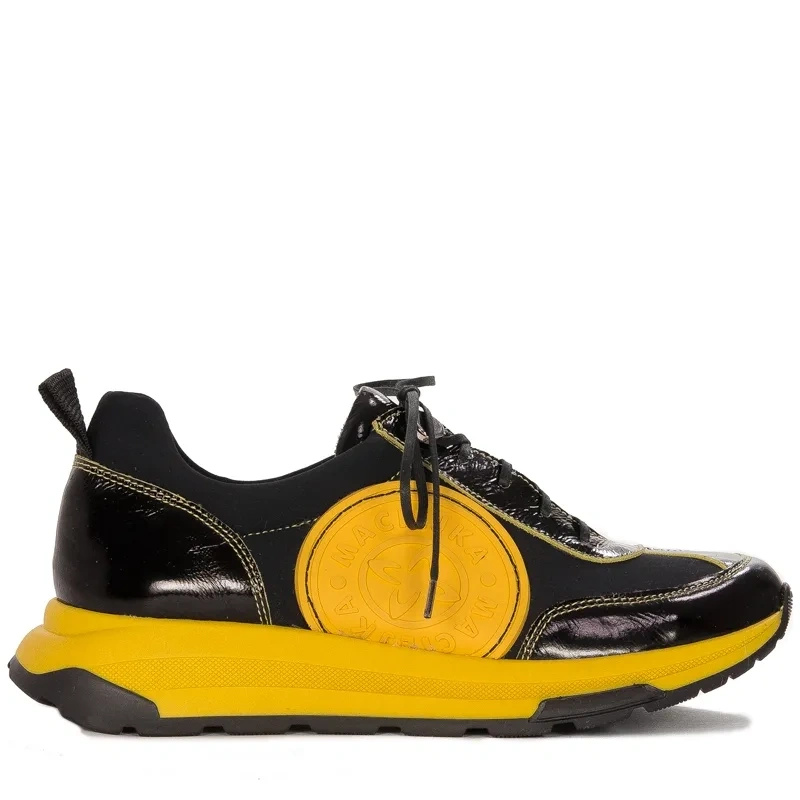 Maciejka Crafted Platform Sneakers Patent Accents Black–Yellow 06295-01/00-8