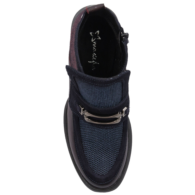 Maciejka Leather Two-Tone Ankle Boots Decorative Strap Block Heel Burgundy-Navy A6747-23/00-8