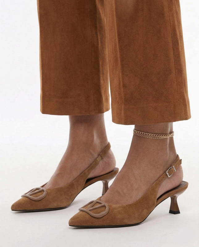 Maciejka Czółenka Slingback na Niskiej Szpilce Brązowe K7447-32/00-1