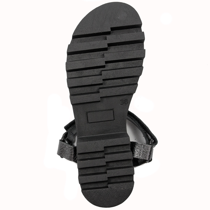 Maciejka Silver + Grey leather women's flat velcro sandals