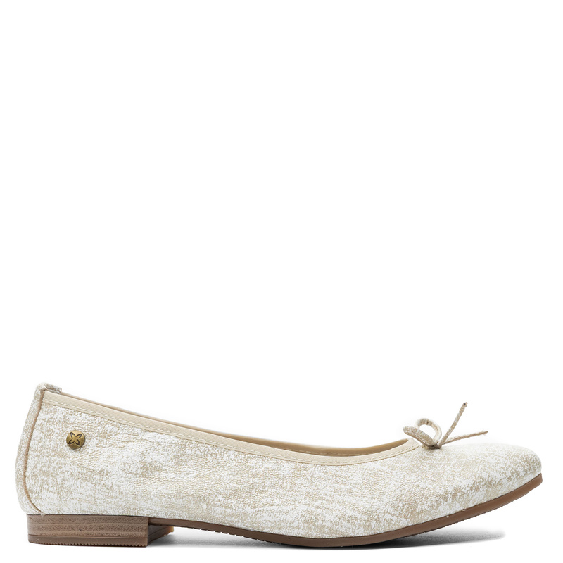 Maciejka Leather Ballet Flats Pearl Finish Almond Toe White-Gold P6800-26/00-0