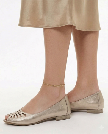 Maciejka Leather Peep-Toe Ballet Flats Cutout Almond Toe Gold P7541-32/00-1