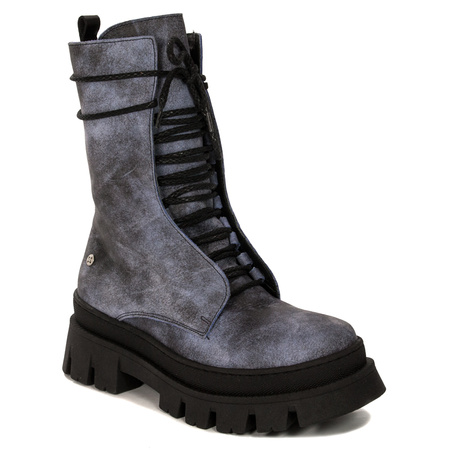 Maciejka Leather Insulated Lace-Up Platform Combat Boots Blue 05693-06/00-3