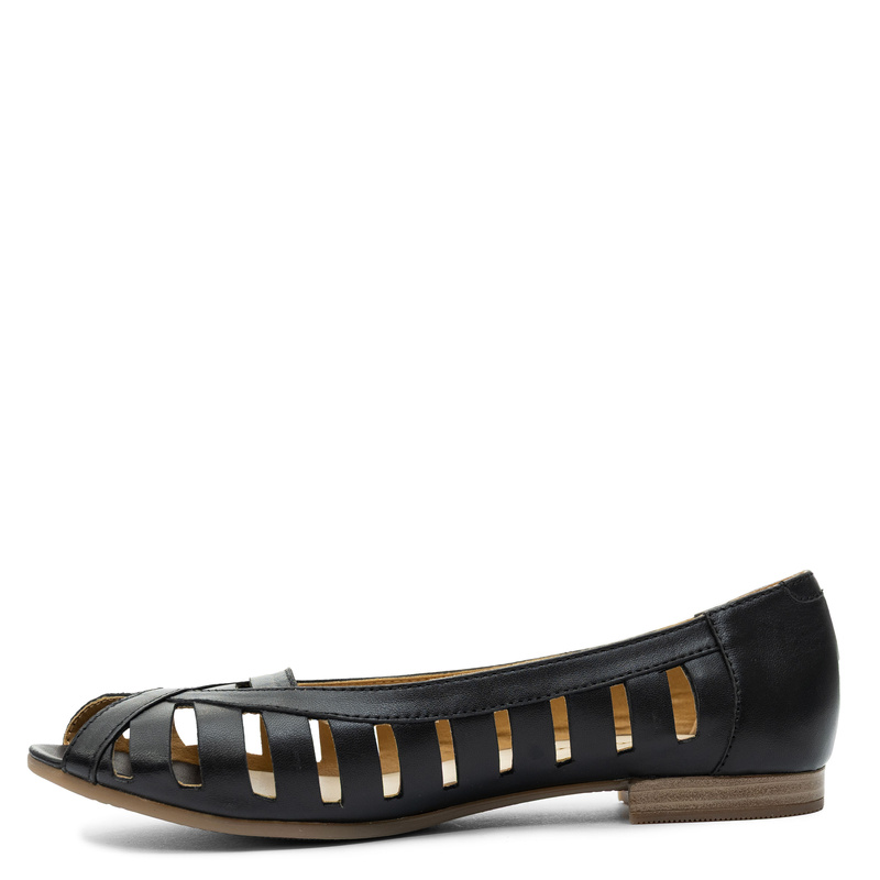 Maciejka Baleriny Skórzane Ażurowe Peep Toe Czarne P7540-01/00-1