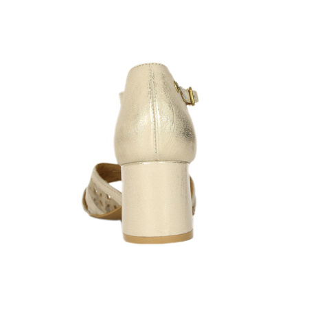 Maciejka Women's Heeled Leather Sandals Beige Gold