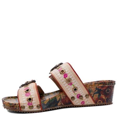 Maciejka Leather Wedge Slides Decorative Buckles Multicolour K7406-04/00-1