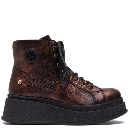 Maciejka Natural Leather Combat Boots on Platform Metallic Brown 06309-32/00-8