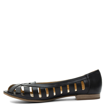 Maciejka Baleriny Skórzane Ażurowe Peep Toe Czarne P7540-01/00-1