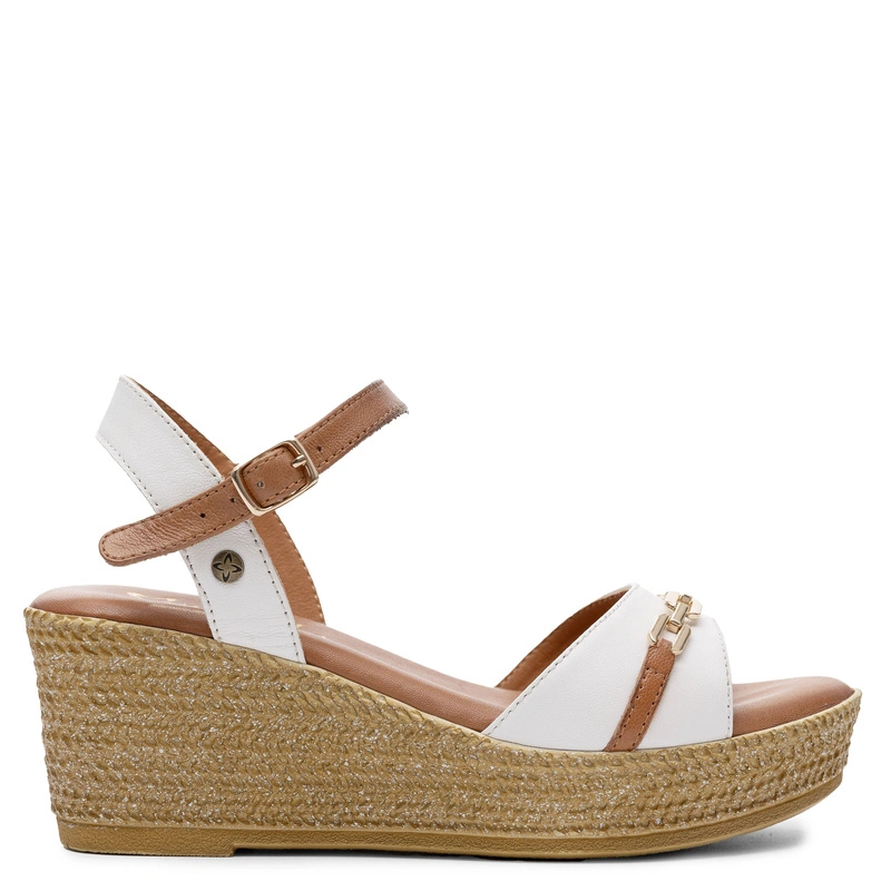 Maciejka Leather Wedge Sandals White-Brown P7494-11/00-1