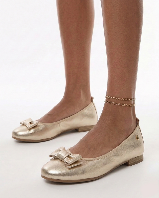 Maciejka Leather Ballerinas Metallic Bow Gold P6802-25/00-0
